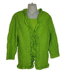 Great Cavalier St. Paul Womens Blouse Shell 2 Piece Large Green Button Ruffle